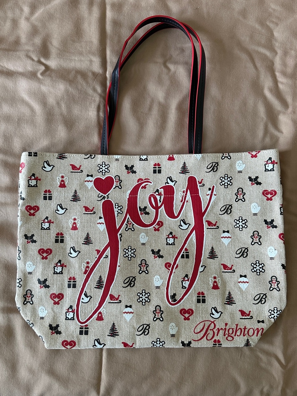 Brighton Red, Black & Cream 'Joy' Holiday Canvas Tote